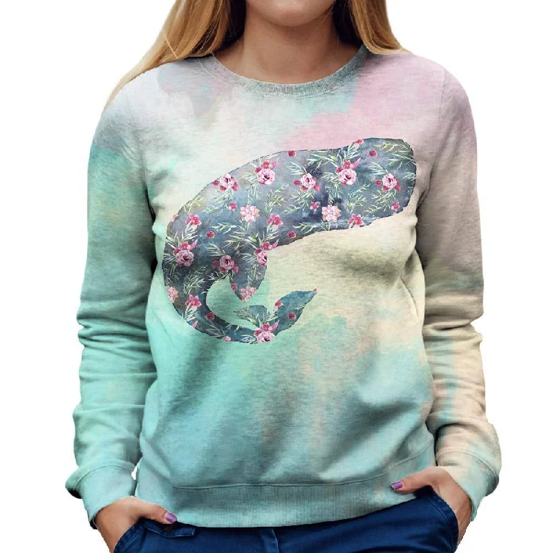Flower Whale Womens Sweatshirt Hoodie with Double Zipper Versatile Adjustable