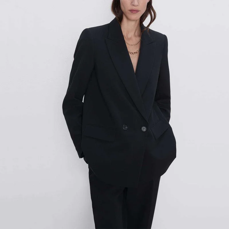 Wjczt Autumn and winter women's blazer jacket casual solid color double-breasted pocket decorative coat Trench Coat Raincoat Waterproof Jacket Wjczt Autumn and winter women's blazer jacket casual solid color double-breasted pocket decorative coat Trench Coat Raincoat Waterproof Jacket