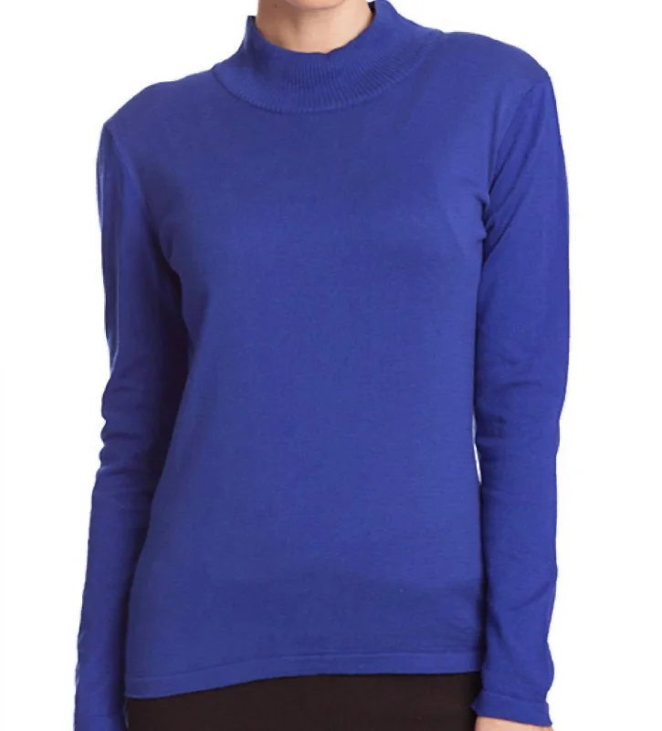 Long Sleeve Mock Neck Pullover In Cobalt Boat Neck Sweater