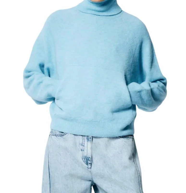Douillet Turtleneck Easy Pullover In Maldives Blue Solo Sleeve Pullover