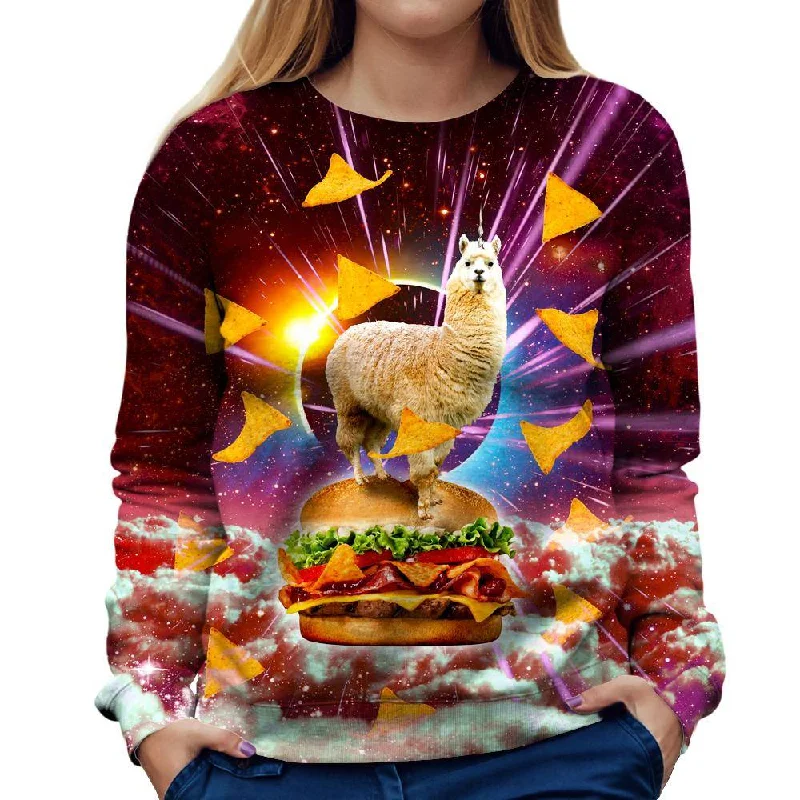 Llama Burger Womens Sweatshirt Hoodie with Button Placket Classic Preppy