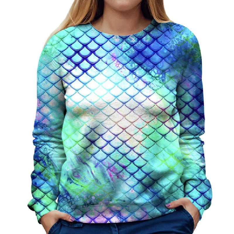Teal Dragon Scales Womens Sweatshirt Hoodie with High Neck Warm Protective
