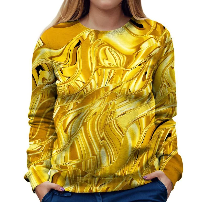 Gold Womens Sweatshirt Hoodie with Raglan Sleeves Sporty Comfortable