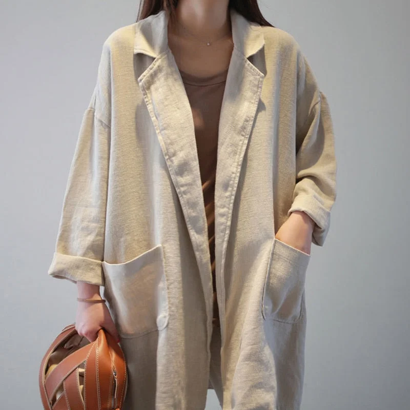Wjczt Spring Autumn New Korean Turn-down Collar Long Coats 2022 Casual Solid Color Loose All Match Pockets Women Jackets Mesh Jacket Canvas Jacket Denim Jacket Wjczt Spring Autumn New Korean Turn-down Collar Long Coats 2022 Casual Solid Color Loose All Match Pockets Women Jackets Mesh Jacket Canvas Jacket Denim Jacket