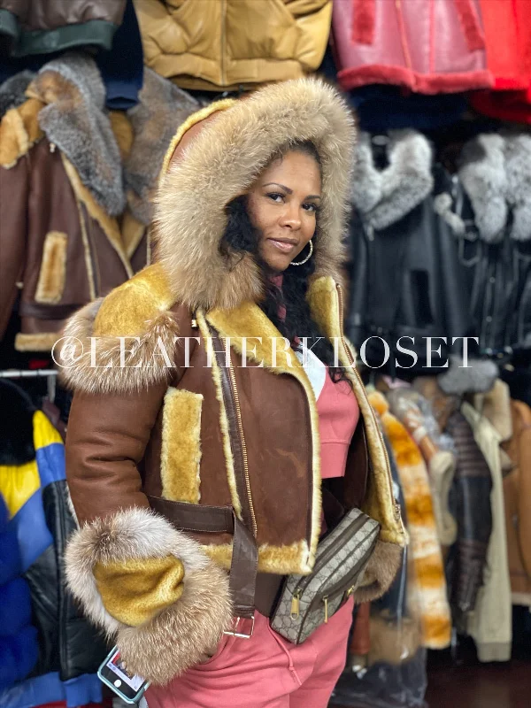 Women's Angela Real Sheepskin Biker Jacket With Fox Herringbone Jacket Houndstooth Jacket Plaid Jacket Women's Angela Real Sheepskin Biker Jacket With Fox Herringbone Jacket Houndstooth Jacket Plaid Jacket