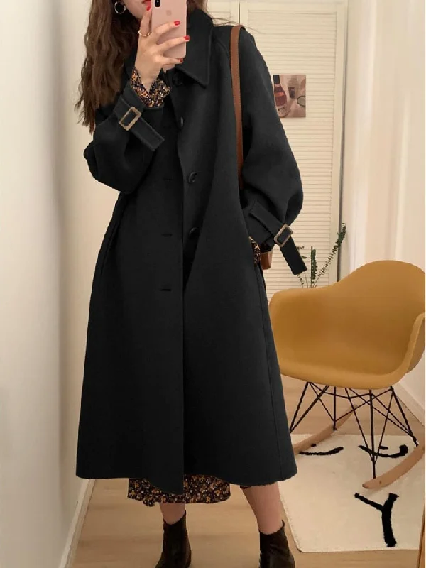 Wjczt Autumn and Winter New Long Knee Length Woolen Black Coat Woolen Coat Womens Winter Clothing Coats and Jackets Women Zippered Front Buttoned Front Snap Front Wjczt Autumn and Winter New Long Knee Length Woolen Black Coat Woolen Coat Womens Winter Clothing Coats and Jackets Women Zippered Front Buttoned Front Snap Front