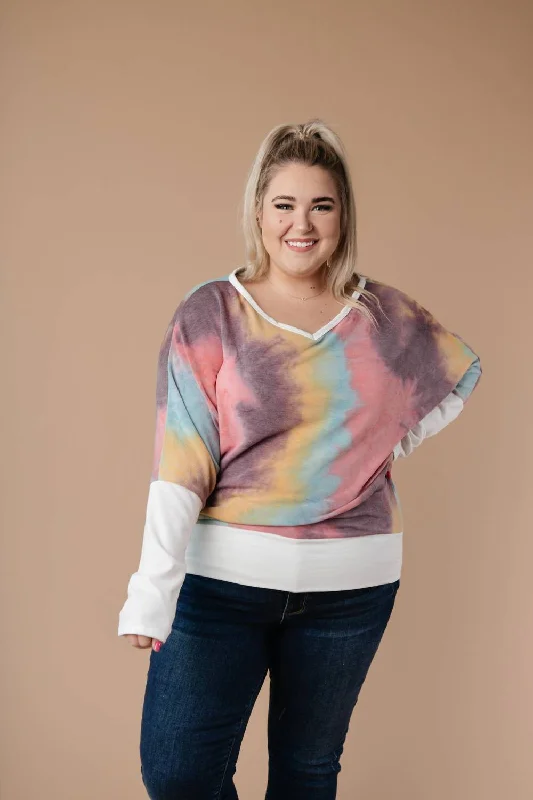 Whitney Wide V Tie Dye Pullover In Multi Polo Neck Sweater