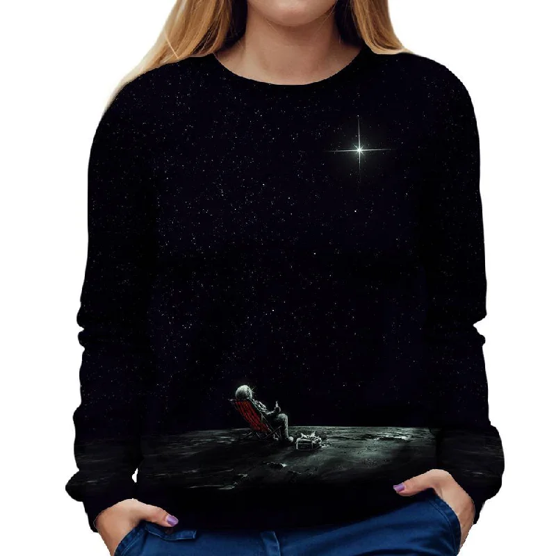Space Chill Womens Sweatshirt Hoodie with Metallic Shiny Futuristic