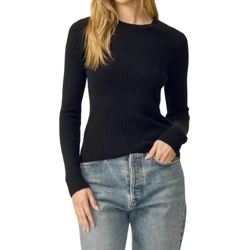 Piper Cashmere Pullover In Black Sheath Sleeve Elegant