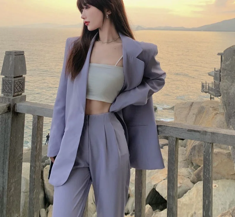 Wjczt Women's Spring Autumn Purple Blazer Long Pants 2 Pieces Set Korean Office Lady Casual Loose Suit Jacket Straight Trousers Outfit V-Neck Jacket Boat Neck Jacket Square Neck Jacket Wjczt Women's Spring Autumn Purple Blazer Long Pants 2 Pieces Set Korean Office Lady Casual Loose Suit Jacket Straight Trousers Outfit V-Neck Jacket Boat Neck Jacket Square Neck Jacket