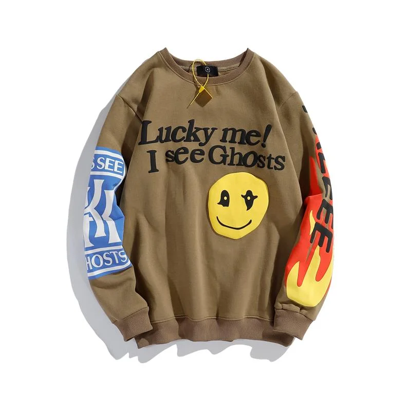 Harajuku Retro Smiley Flame Print Round Neck Sweatshirts Men and Women Plus Velvet Streetwear Fleece Hoodie Pullover Hoodie with Pocket Utility Practical Harajuku Retro Smiley Flame Print Round Neck Sweatshirts Men and Women Plus Velvet Streetwear Fleece Hoodie Pullover Hoodie with Pocket Utility Practical