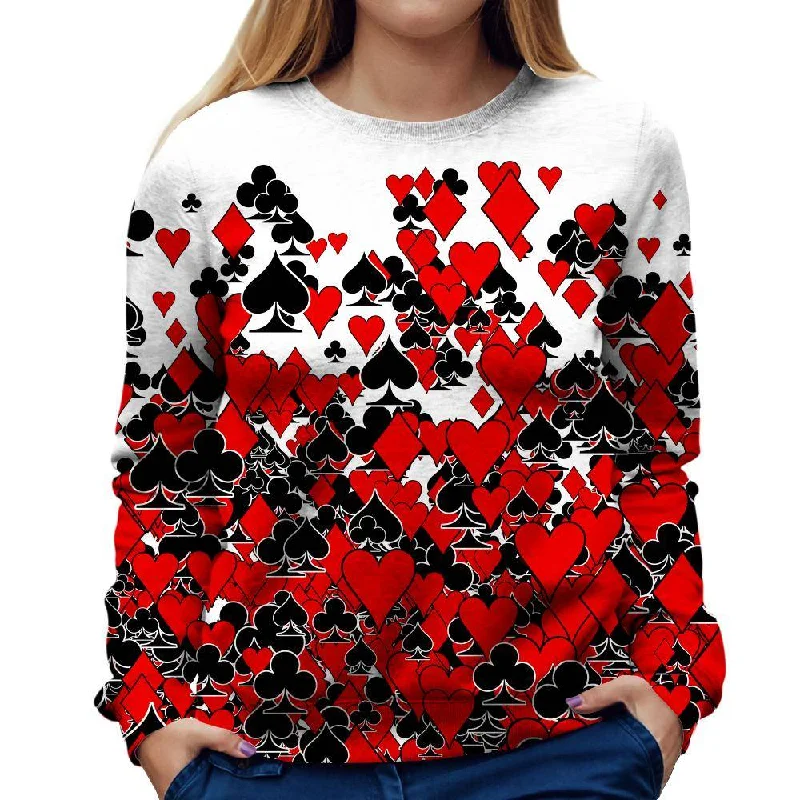 Deck Of Cards Womens Sweatshirt Hoodie with Hem Frayed Vintage Worn