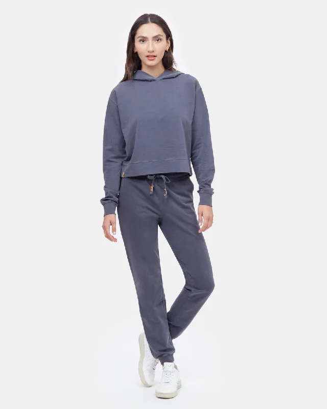 French Terry Cropped Hoodie Hoodie with Tied Waist Feminine Flattering