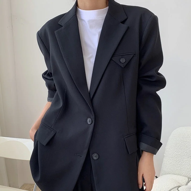 Wjczt Spring and autumn women's casual solid color single-breasted pocket decoration loose jacket A-Line Jacket Boat Neck Shawl Collar Wjczt Spring and autumn women's casual solid color single-breasted pocket decoration loose jacket A-Line Jacket Boat Neck Shawl Collar