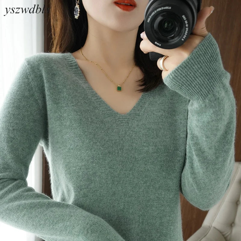 Women's Pullovers Knitted Tops Fashion Designer V Neck Jerseys Asymmetrical Hem Sweater Women's Pullovers Knitted Tops Fashion Designer V Neck Jerseys Asymmetrical Hem Sweater