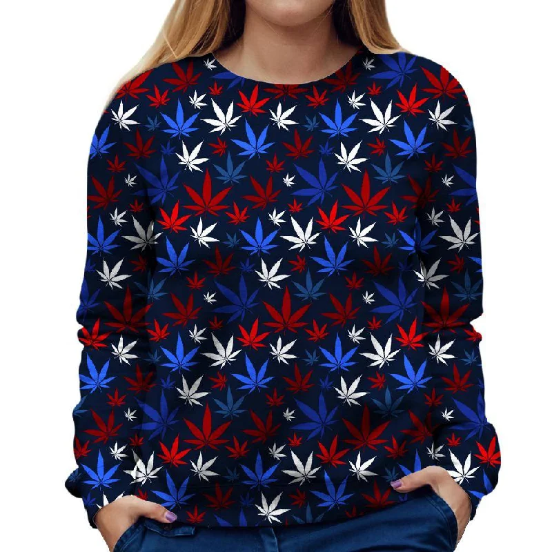 USA Weed Womens Sweatshirt Hoodie with Rhinestones Sparkly Elegant