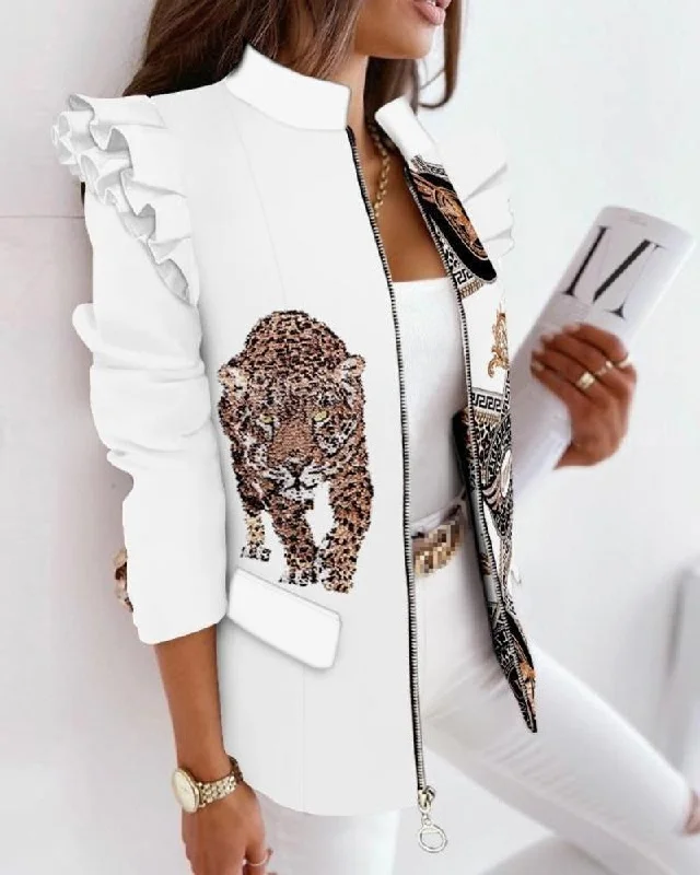 Wjczt Colorful Blazer Jacket for Women Leopard Printed Ruffled Long-sleeved Zipper Printed Suit Plus Size Clothing for Women Blazers Faux Fur Jacket Real Fur Jacket Shearling Jacket Wjczt Colorful Blazer Jacket for Women Leopard Printed Ruffled Long-sleeved Zipper Printed Suit Plus Size Clothing for Women Blazers Faux Fur Jacket Real Fur Jacket Shearling Jacket