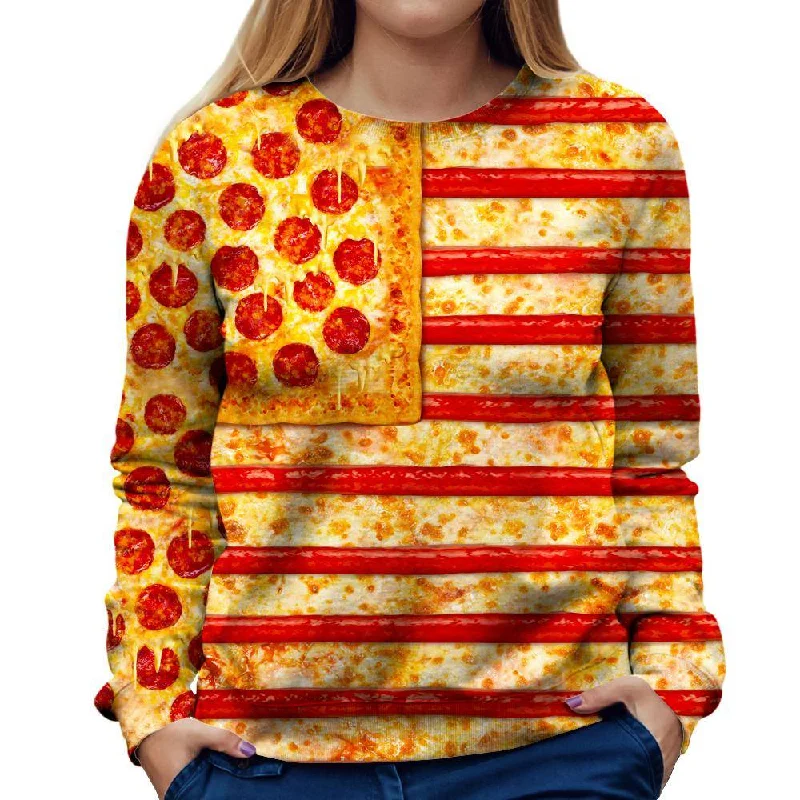 United States Flag Pizza Womens Sweatshirt Hoodie with Hood Adjustable Protection