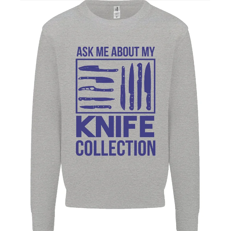 Ask About My Knife Collection Funny Chef Mens Sweatshirt Jumper Hoodie with Frayed Bohemian Relaxed