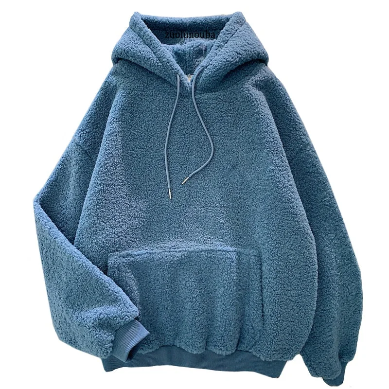 Autumn Winter Thick Warm Coat Velvet Cashmere Women Hoody Sweatshirt Solid Blue Pullover Casual Tops Lady Loose Long Sleeve Hoodie with Frayed Bohemian Relaxed Autumn Winter Thick Warm Coat Velvet Cashmere Women Hoody Sweatshirt Solid Blue Pullover Casual Tops Lady Loose Long Sleeve Hoodie with Frayed Bohemian Relaxed
