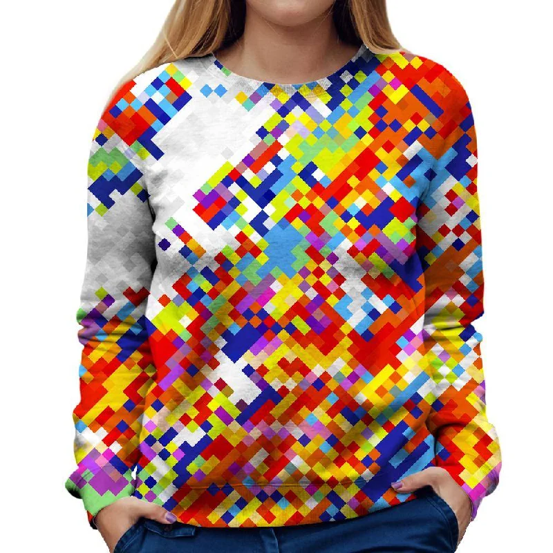 Slanted Pixels Womens Sweatshirt Hoodie with Toggle Buttons Decorative Unique
