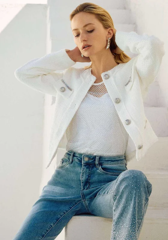 Joseph Ribkoff Boucle Chain Detail Jacket, White Lace Jacket Ribbed Jacket Sequined Jacket Joseph Ribkoff Boucle Chain Detail Jacket, White Lace Jacket Ribbed Jacket Sequined Jacket