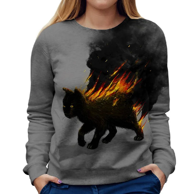 The Cat Is On Fire Womens Sweatshirt Hoodie with Tie-Dye Psychedelic Retro