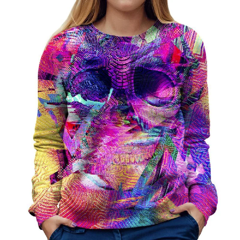 Glitch Skull Womens Sweatshirt Hoodie with Mock Neck Collared Structured
