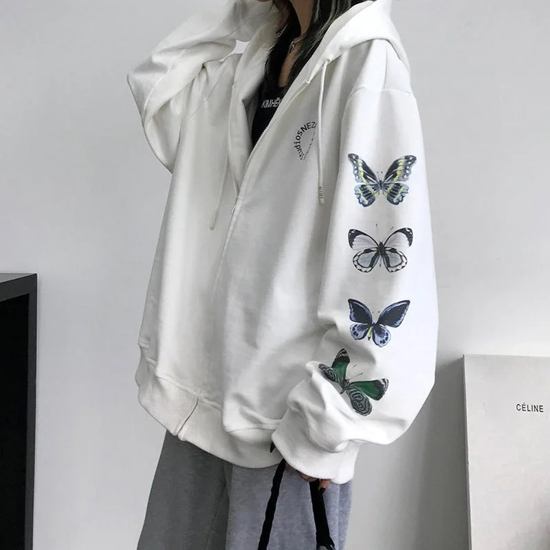 Animal Print Zip Up Hoodies Women Harajuku Streetwear Korean Hooded Sweatshirt White Tops Clothes Y2k Hoodie with Elastic Cuffs Stretchable Comfortable