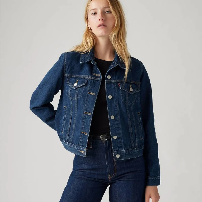LEVI'S ORIGINAL TRUCKER JACKET DEEP BLUE LADIES Welt Pockets Slit Pockets Flap Pockets LEVI'S ORIGINAL TRUCKER JACKET DEEP BLUE LADIES Welt Pockets Slit Pockets Flap Pockets