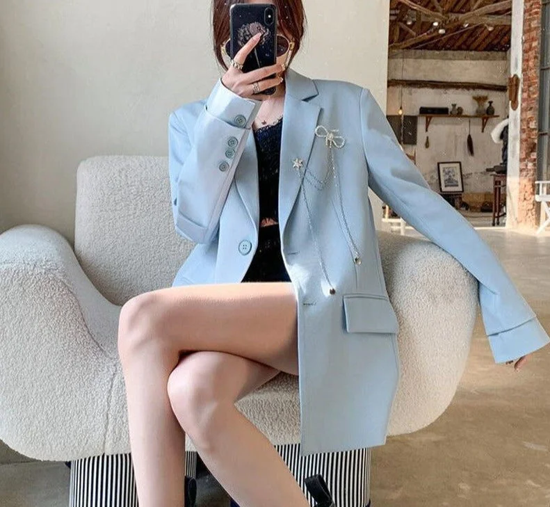 Wjczt Women's England Style Loose Blazer Spring Autumn Korean Fashion Casual Blue Suit Jacket Office Lady Graceful Black Work Coats Hooded Jacket Caped Jacket Shawl Collar Jacket Wjczt Women's England Style Loose Blazer Spring Autumn Korean Fashion Casual Blue Suit Jacket Office Lady Graceful Black Work Coats Hooded Jacket Caped Jacket Shawl Collar Jacket