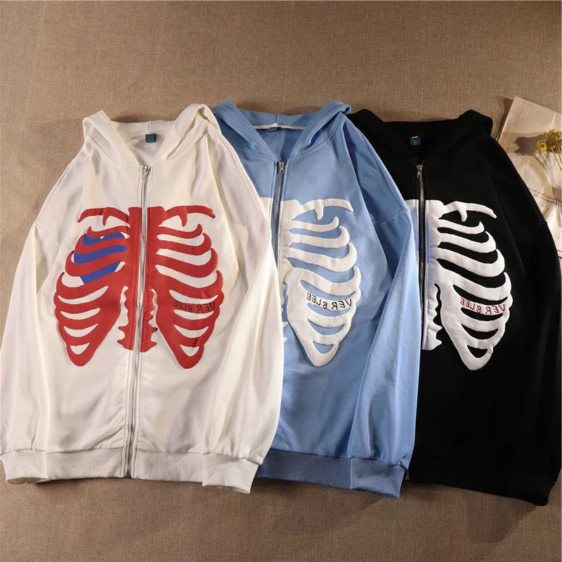 Y2k Harajuku Korean Style Loose Skeleton Zip Up Hoodie Goth Grunge Hoodie Sweatshirt Pullover Y2k Harajuku Korean Style Loose Skeleton Zip Up Hoodie Goth Grunge Hoodie Sweatshirt Pullover