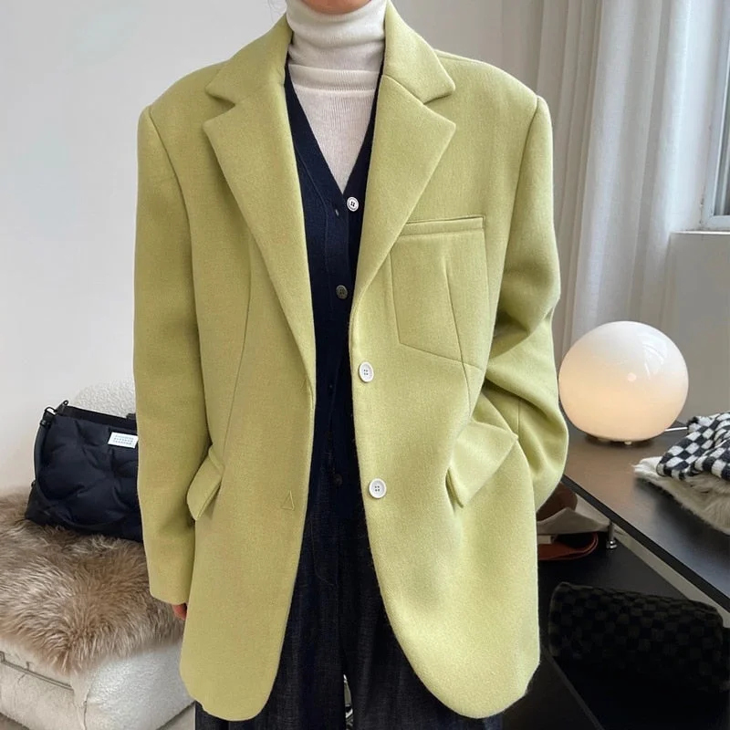 Wjczt Spring and autumn women's casual solid color single-breasted pocket decoration loose jacket Oversized Jacket Tailored Jacket Straight Jacket Wjczt Spring and autumn women's casual solid color single-breasted pocket decoration loose jacket Oversized Jacket Tailored Jacket Straight Jacket