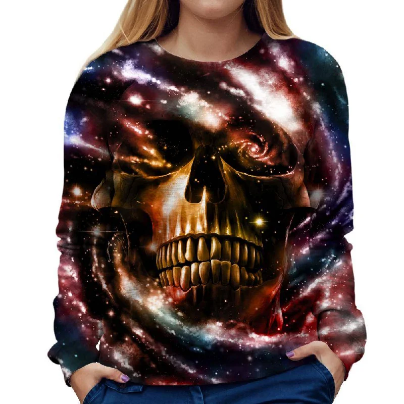 Space Skull 2 Womens Sweatshirt Hoodie with Monochrome Minimalist Simple