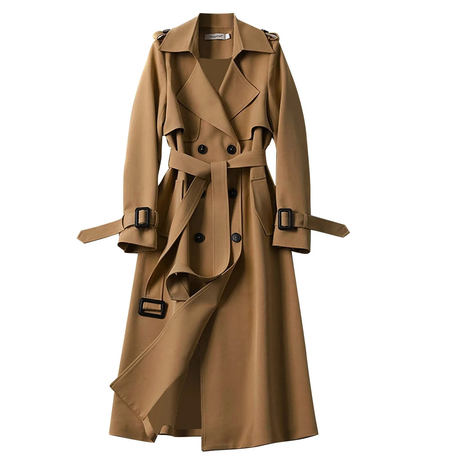 Wjczt England Double Breasted Trench Coat for Women Autumn Windbreaker Solid Color Turn Down Collar Lady Long Jacket With Belt Front Pockets Side Pockets Patch Pockets Wjczt England Double Breasted Trench Coat for Women Autumn Windbreaker Solid Color Turn Down Collar Lady Long Jacket With Belt Front Pockets Side Pockets Patch Pockets