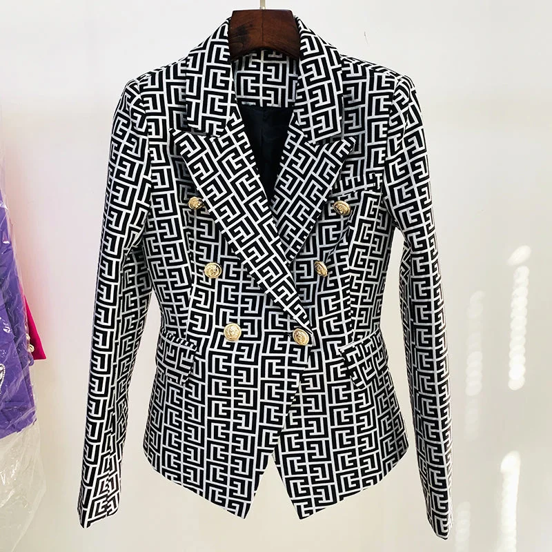 Wjczt HIGH STREET Newest 2022 Designer Jacket Women's Double Breasted Lion Buttons Geometrical Jacquard Blazer Toggled Jacket Drawstring Jacket Belted Jacket Wjczt HIGH STREET Newest 2022 Designer Jacket Women's Double Breasted Lion Buttons Geometrical Jacquard Blazer Toggled Jacket Drawstring Jacket Belted Jacket