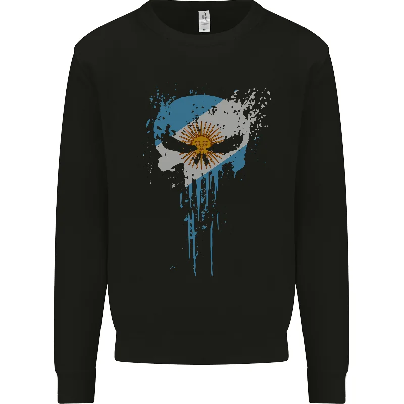 Argentina Skull Gym Training Bodybuilding Mens Sweatshirt Jumper Hoodie with Hem Raw Edge Edgy Unfinished Argentina Skull Gym Training Bodybuilding Mens Sweatshirt Jumper Hoodie with Hem Raw Edge Edgy Unfinished