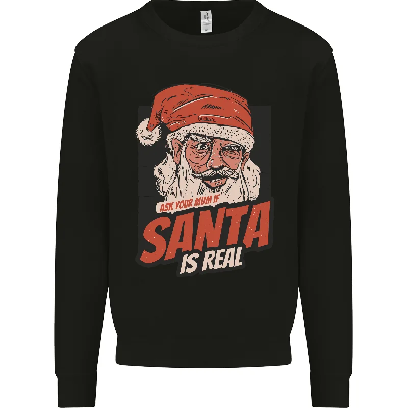 Ask Your Mum If Santa Real Funny Christmas Mens Sweatshirt Jumper Hoodie with Hidden Zipper Minimalist Clean