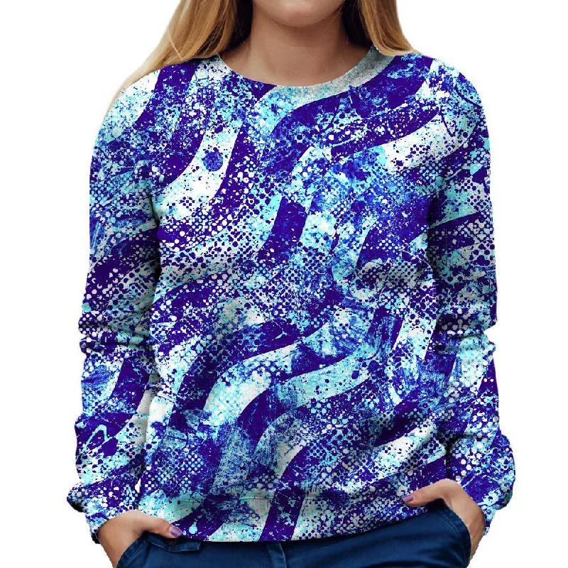 Abstract Blue Waves Womens Sweatshirt Hoodie with Oversized Fit Loose Comfortable