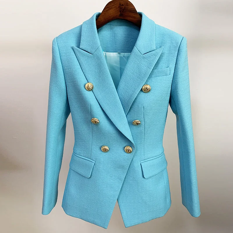 Wjczt HIGH STREET Newest 2022 Runway Designer Blazer Women's Classic Lion Buttons Double Breasted Slim Fitting Textured Blazer Jacket Tailored Jacket Straight Jacket A-Line Jacket Wjczt HIGH STREET Newest 2022 Runway Designer Blazer Women's Classic Lion Buttons Double Breasted Slim Fitting Textured Blazer Jacket Tailored Jacket Straight Jacket A-Line Jacket
