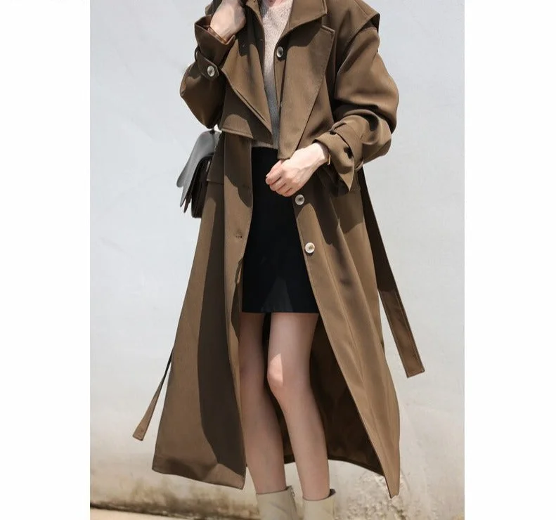 Wjczt Elegant 2 Piece Women Trench Coat Turn-down Collar Loose Female Long Jacket Belted Women Overcoats Autumn Winter Knit Jacket Woven Jacket Fleece Jacket Wjczt Elegant 2 Piece Women Trench Coat Turn-down Collar Loose Female Long Jacket Belted Women Overcoats Autumn Winter Knit Jacket Woven Jacket Fleece Jacket