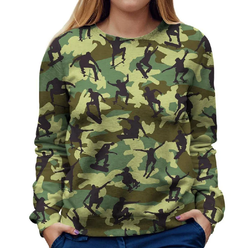 Skater Camo Womens Sweatshirt Hoodie with Raglan Sleeves Sporty Comfortable