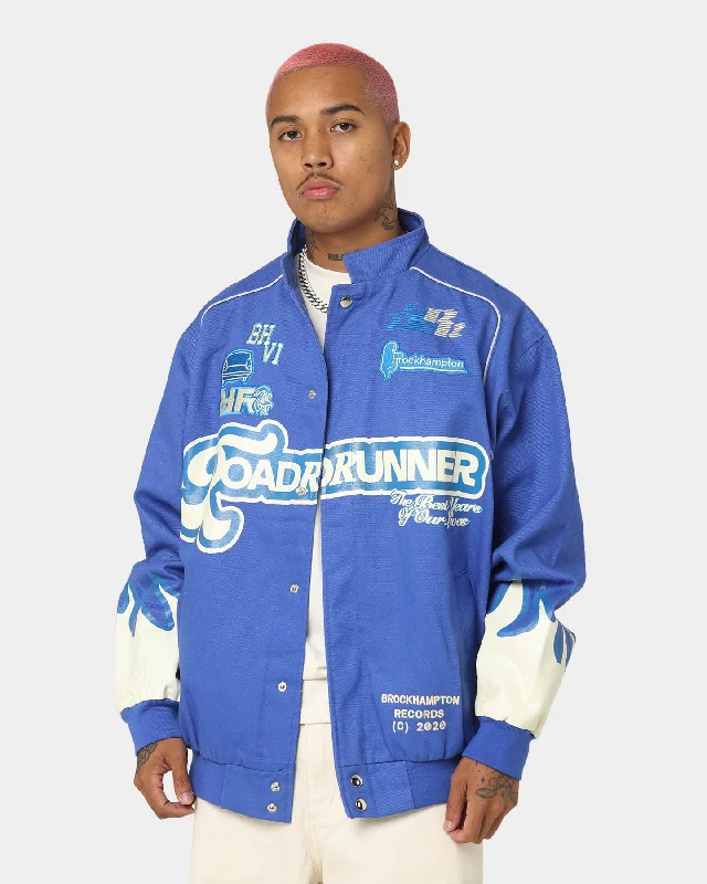 Brockhampton Flame Racing Jacket Royal Blue Oversized Jacket Tailored Jacket Straight Jacket Brockhampton Flame Racing Jacket Royal Blue Oversized Jacket Tailored Jacket Straight Jacket