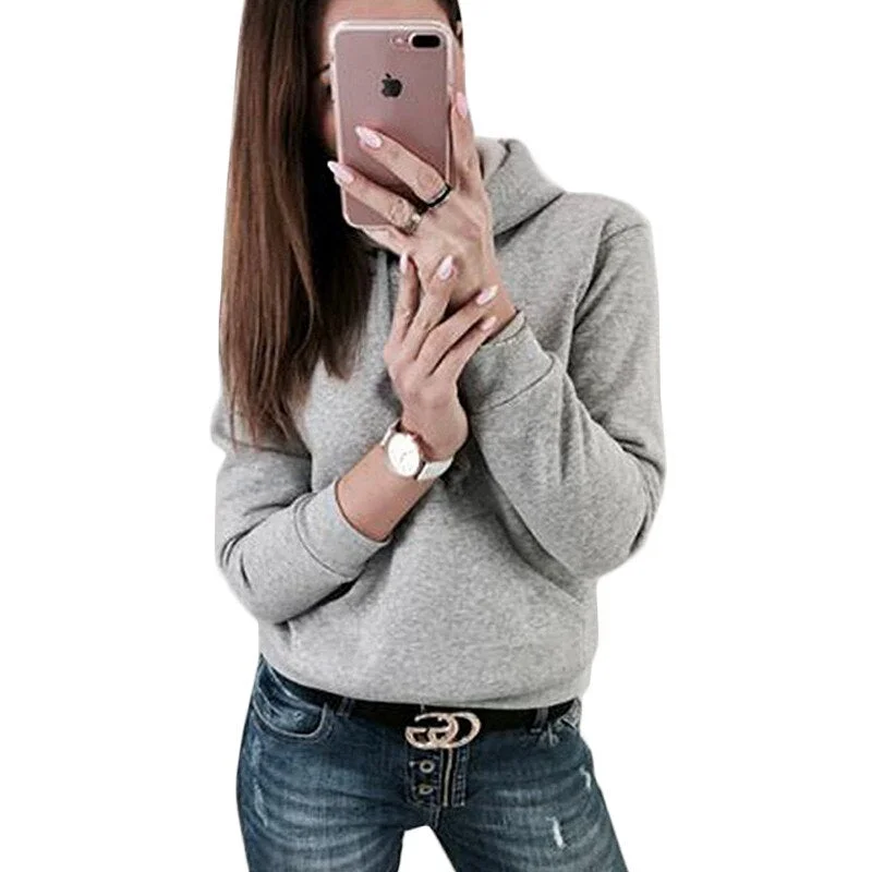 Winter Hoodies Women Long Sleeve Solid Hoodie with Lace Feminine Delicate