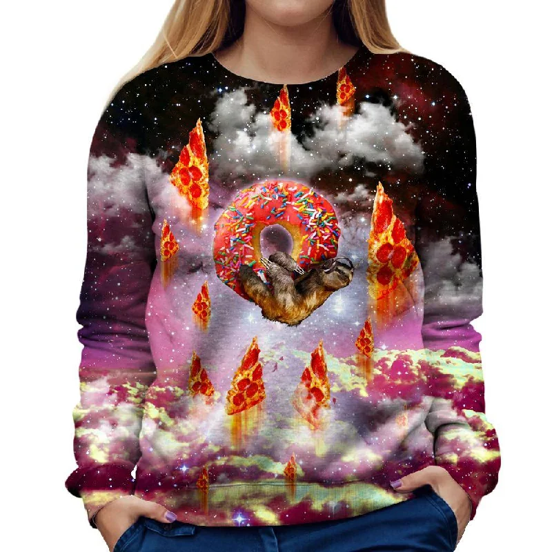 Donut Loving Sloth Womens Sweatshirt Hoodie with Ribbed Neckline Snug Warm