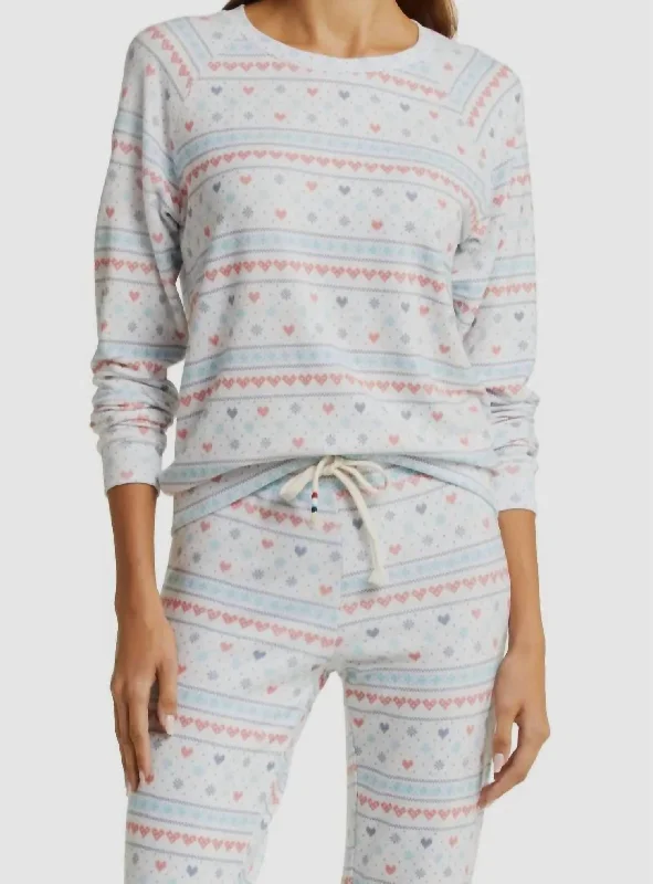 Fair Isle Hacci Pullover In White Open Neck Pullover