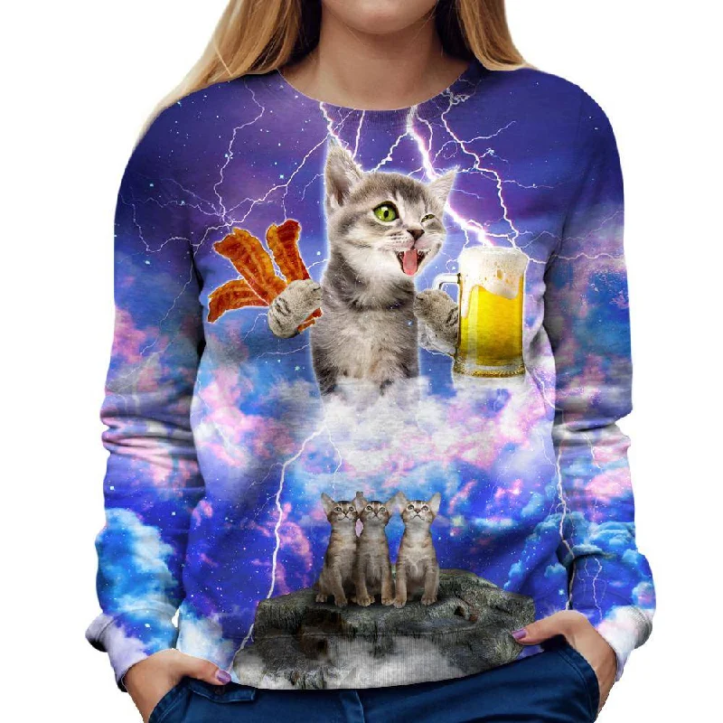 Kitties Love Beer And Bacon Womens Sweatshirt Hoodie with Patch Decorative Personalized