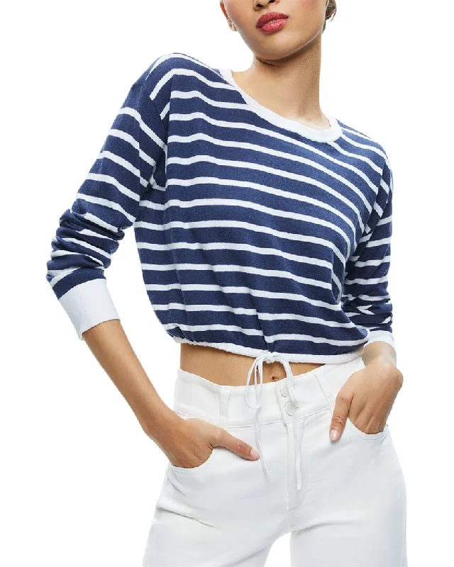 alice + olivia Bernetta Cropped Drawstring Linen-Blend Pullover Over Sleeve Pullover