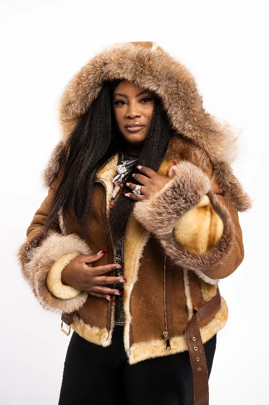 Women's Angela Real Sheepskin Biker Jacket With Fox Faux Fur Jacket Real Fur Jacket Shearling Jacket Women's Angela Real Sheepskin Biker Jacket With Fox Faux Fur Jacket Real Fur Jacket Shearling Jacket