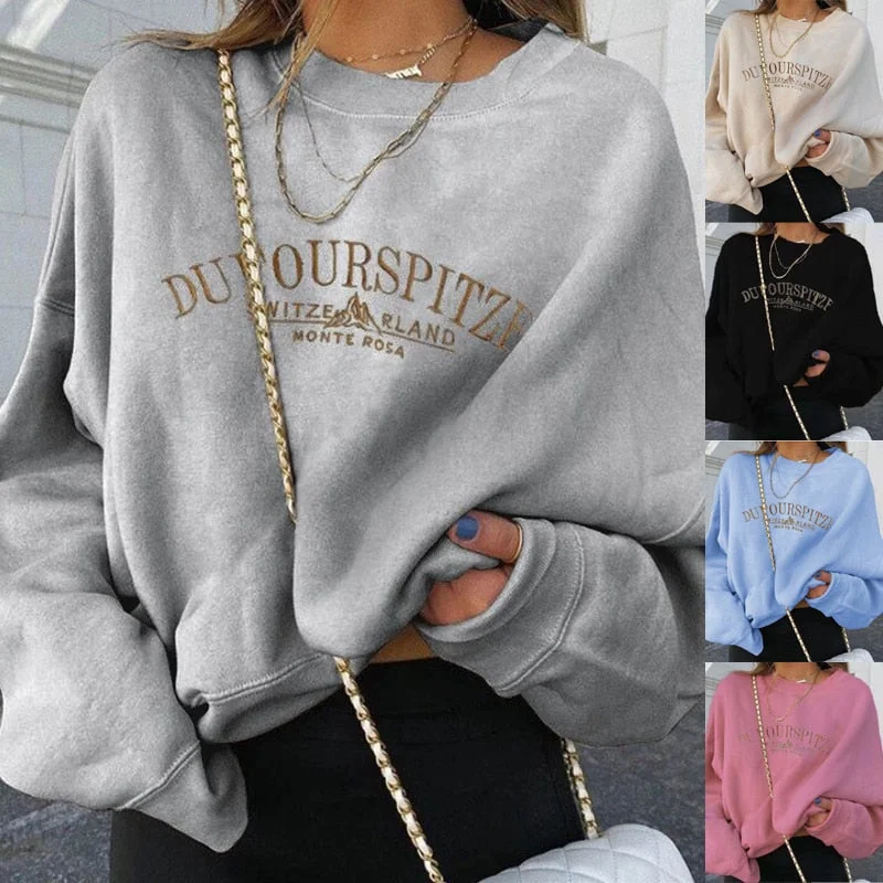 Sweatshirt Women Long Sleeve Sweatshirts Streetwear Autumn Winter Letter Print Pullover Tops Hoodie with Belted Waist Structured Tailored